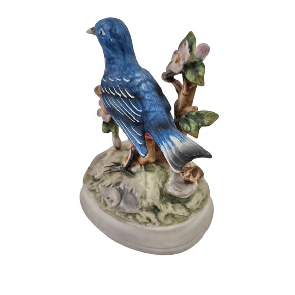 Gorham Bluebird Music Box Plays Blue Danube Waltz Ceramic Figurine Flower Japan - Picture 10 of 10